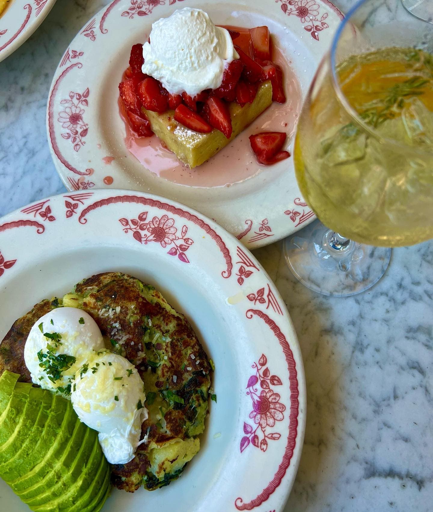 Yukon Gold Potato Hash, French Toast Bread Pudding & Lillet Spritz - Rose's Café / Facebook